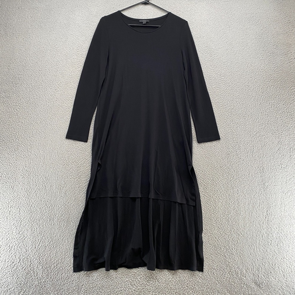 COS Dress Womens Small Hi-Low Minimalist Witchy 100% Cotton Goth Black Lagenlook